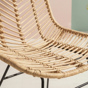 Chaise de salle à manger moderne minimaliste en rotin naturel avec pieds en métal industriel, siège en osier pour café, salon, restaurant, cuisine - Product Image 4