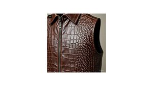 Chaleco de Cuero Grabado en Relieve para Hombre, Marca Champ King, Negro, Casual, Transpirable, Ecológico, con Botones, para Invierno - Product Image 4