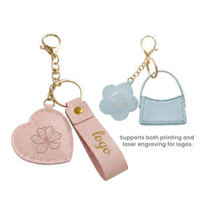 Porte-clés miroir en cuir PU personnalisé multicolore avec mini sac et sangle pour accessoires de mode pour filles - Product Image 2