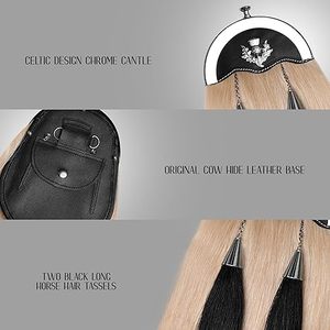 Sporran Escocés Formal de Acero Inoxidable, Duradero, Ligero y Personalizable, con Pelo de Caballo Blanco/Negro - Product Image 2
