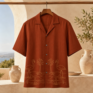 Elegant Men's Rust Embroidered Cotton <b>Half</b> Sleeve <b>Shirt</b> Casual Summer Wear for Modern Buyers - Product Image 3