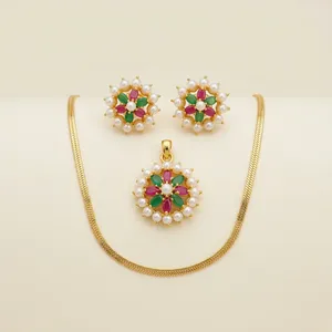 Ensemble tendance de pendentif et boucles d'oreilles en perles faites à la main, plaqué or imitation Bhargavi, bijoux de mariage indiens pour la mariée - Product Image 3
