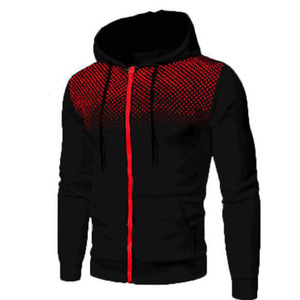 <b>Men</b> Hooded Zipper Sweatshirt <b>Black</b> Red Dot Print Casual Knitted Polyester Autumn Wear Regular Fit - Product Image 1