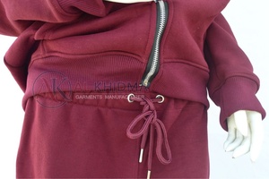 Maroon Ladies Solid Tracksuit Outfit Relaxed Silhouette Cotton Fleece 2 Piece Long <b>Set</b> Hooded Eco-Friendly OEM Service Custom - Product Image 5