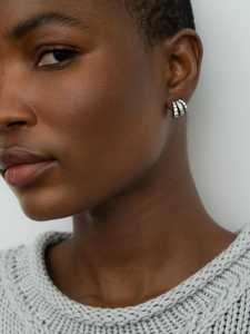Sparkling Diamond Trip Set <b>Hoop</b> <b>Earring</b> 14k <b>Solid</b> Gold Princess Round Lab Grown Modern Luxury Vintage Inspired Push Back Huggies - Product Image 6