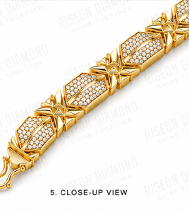 Luxury <b>Mens</b> Diamond Link Bracelet 18K Yellow Gold Geometric Micro Pave Designer Gold Chain High End Fine Jewelry Secure Clasp - Product Image 5