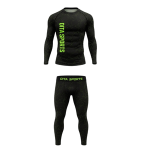 Ensemble de vêtements de sport pour homme, manches longues et leggings noirs, compression active pour l'entraînement, fitness, gym, sport, entraînement athlétique - Product Image 1