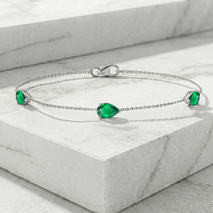 <b>Emerald</b> Chain Pear Bracelet Gold Plated Handmade Gemstone Jewelry for Women Perfect Gift by Goodstone Jewels - Product Image 2