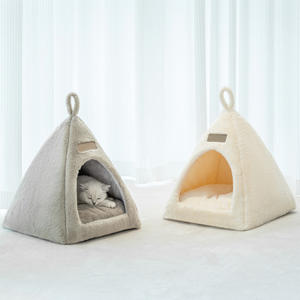 Offre Spéciale Triangle chien tente lit doux en peluche chaud hiver chien maison intérieur nid pour animaux de compagnie couleur unie respirant petits animaux - Product Image 1