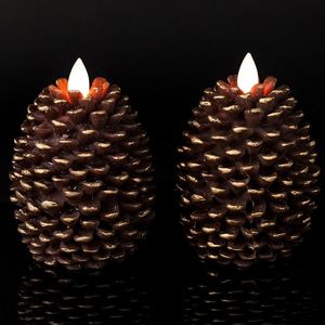 Real Wax Pine Cone Candles Flameless LED with Flickering Wick Battery Operated Indoor Holiday Decorations Timer Set - Product Image 1