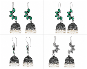 Pendientes Jhumka de Piedra Ónix Verde Oxidada |   Pendientes de Perlas Estilo Boho para Mujer - Product Image 6