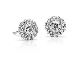 ต่างหูเพชรทรงกลมแบบฝังเพชรรอบวง 14K ทองคำขาวประดับเพชรแล็บโกรว์ - Product Image 1