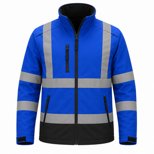 <b>High</b> Quality Men Construction <b>Jacket</b> Full Zip <b>High</b> <b>Visibility</b> Reflective Bands <b>Softshell</b> Coat Custom Reflective Safety <b>Jacket</b> - Product Image 1