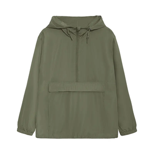 Unisex Black Hooded Windproof Oversized <b>Jacket</b> With Pocket Regular Length Casual Style Woven Polyester Solid Color Autumn Wear - Product Image 3