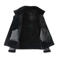 Blouson aviateur en cuir véritable noir pour homme, col rabattu, doublure en fausse fourrure, fermeture éclair, style moto, pour l'hiver