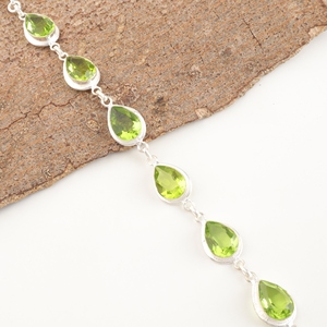 Pulseras de Moda de Plata de Ley 925 con Peridoto y Engaste de Bisel, Diseño de Eslabones en Forma de Pera, Hechas a Mano en Latón para Mujer - Product Image 1