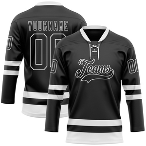 Wholesale Best Selling <b>Top</b> Quality Direct Industry Custom Black <b>White</b> Hockey <b>Lace</b> Neck Jersey - Product Image 1