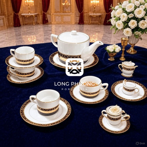 Tea Set Modern Luxury Embossment Gold-Plated Vietnamese <b>Ceramic</b> Porcelain Minimalist 500ml Wholesale Kim Lai Gift Set - Product Image 1