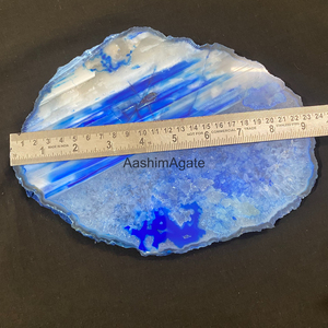 Plateau en agate bleue polie, plateau de service en agate naturelle, assiette décorative en pierre précieuse, vente en gros - Product Image 6