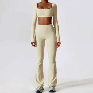 Women's 2 Piece Yoga Set Color Blocking <b>Crop</b> Top High Waist <b>Leggings</b> Seamless Four Way Stretch Activewear Sportswear - Product Image 4