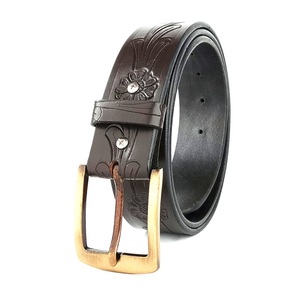 Stylish Handmade Brown Unisex Adjustable Length Western <b>Leather</b> <b>Tooling</b> Belt Pin Buckle Belt New Arrival Popular Cowboy Belts - Product Image 4