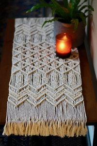 Tissus décoratifs, nappes en coton blanc faites à la main, style bohème, design noué moderne, chemin de table pour la décoration de la maison, 14x78 pouces - Product Image 3