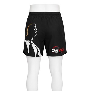 ORVO Men's Heat-Transfer Printed Elastic Waist Sport <b>Shorts</b> Quick Dry Drawstring Mid Waist <b>Black</b> Polyester <b>Beach</b> Style 180g - Product Image 2