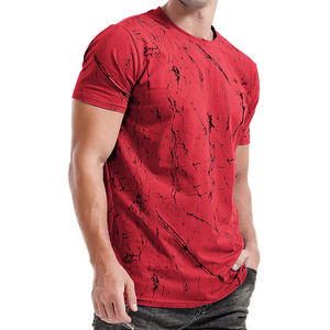 Camiseta de Manga Corta con Cuello Redondo y Estampado de Mármol Rojo para Hombre, Corte Ajustado, Informal, Transpirable, de Poliéster - Product Image 3
