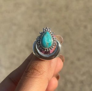 Anillo de Plata de Ley 925 con Turquesa Genuina en Forma de Luna Creciente, Joyería Bohemia con Piedras Preciosas para Mujer - Product Image 2