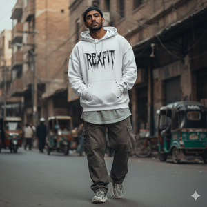 REXFIT SPORTS Sudaderas con Capucha y Cremallera para Hombre, Tallas Grandes, Estilo Urbano, Lavado Ácido Desgastado, Hombro Caído, Casual - Product Image 3