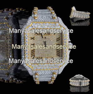 Nouvelle montre numérique de luxe en acier inoxydable plaqué or et argent, style affaires, avec mouvement Ronda et moissanite carrée - Product Image 5