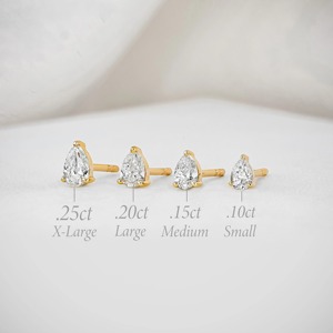 Single 14K Gold Pear Lab Grown Diamond Stud <b>Earring</b> Minimalist Diamond Stud <b>Earring</b> Solid Gold Elegant Jewelry For Women - Product Image 3