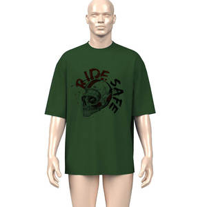 T-shirt en coton 300 GSM épais, tricoté, anti-boulochage, coupe oversize, col rond, délavé à l'acide, style streetwear hip-hop, personnalisable DTG pour homme - Product Image 3