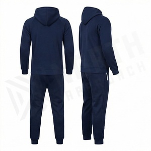 Ensemble de survêtement bleu marine à capuche pour homme, manches longues, vêtements de sport décontractés avec poches latérales, fermeture à cordon, coupe régulière, tenue d'automne - Product Image 2