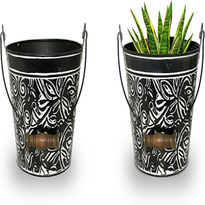 Collection Vintage : Jardinière Florale Charbonnée avec Poignées, Petits Seaux Galvanisés et Pots à Fleurs Métalliques, Jardinières Décoratives en Seau - Product Image 2