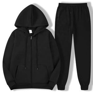 Custom Men's Plus Size Heavyweight Fleece Full-<b>Zip</b> <b>Hooded</b> Tracksuit 2-Piece Set Side Pockets Drawstring Closure Polyester/Cotton - Product Image 1