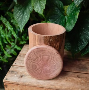 Handcrafted Natural Wooden Pet Urn for Medium/<b>Large</b> Dogs Eco-Friendly Cremation Ashes <b>Jar</b> Rustic Tree Rings Design 200/220 Cubic - Product Image 4