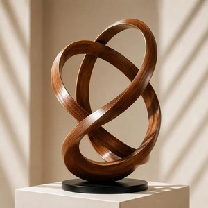 Sculpture abstraite en bois moderne, faite à la main, décoration artistique pour table, ornement pour salon - Product Image 3