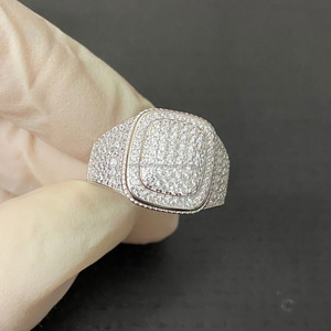 Iced Out Bling Round Cut Moissanite Diamond <b>Men</b>’s Cluster <b>Ring</b> 925 Sterling <b>Silver</b> Statement <b>Ring</b> Hip Hop Jewelry for Gifts - Product Image 4