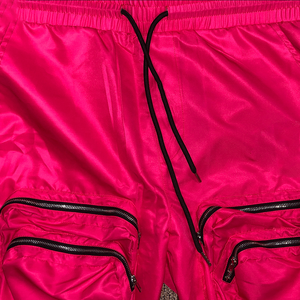Bright <b>Pink</b> Nylon Cargo Pants <b>Men</b> Windbreak <b>Trousers</b> Drawstring Jogger Pants Sublimation Print OEM <b>Men</b> Nylon Running Pants - Product Image 4