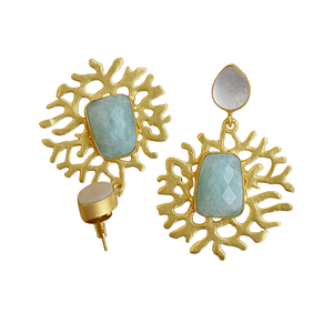 Pendientes colgantes de amazonita con nácar, joyería de moda, chapados en oro, hechos a mano. - Product Image 5