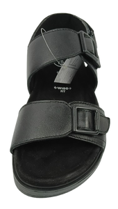 Sandalias Planas de Cuero Genuino Negro, Punta Abierta, Cierre de Hebilla, Zapatos Cómodos de Verano, Suela de Goma, Ajuste Ancho - Product Image 4