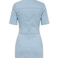 Robe Courte en Jean Bleu Clair à Col Rabattu et Boutons, Manches Longues, Coupe Fourreau Décontractée pour Femme, Couleur Unie, Respirante, Lavée, Idéale pour l'Été