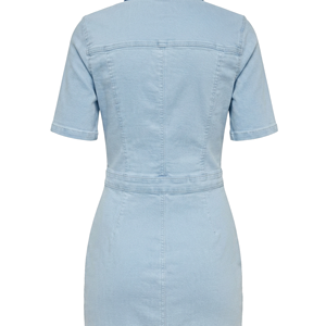 Light Blue Denim <b>Turn</b> Collar <b>Button</b> Long Sleeve Mini Dress Women Casual Sheath Silhouette Solid Color Breathable Summer Washed - Product Image 6
