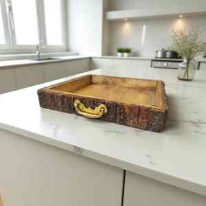 Plateau de service en bois rustique fait à la main, plateau rectangulaire en bois massif pour aliments, boissons, petit-déjeuner, café, thé, maison, cuisine, restaurant - Product Image 2