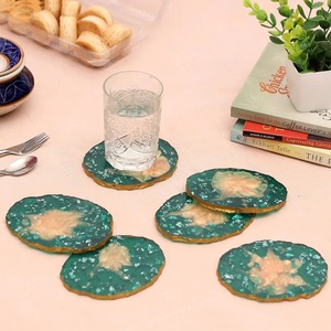 High Quality Eco-Friendly Modern Resin Oval <b>Coaster</b> <b>Green</b> Gold Leaf Design 400mm Diameter 5mm Thick Home Wedding Cafe Restaurant - Product Image 4