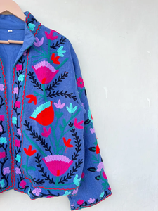 Chaqueta Kimono Suzani de Terciopelo Hecha a Mano |   Edredón Ecológico Transpirable Acolchado 100% Algodón Diseño Boho Otoño/Invierno Vertexindiacorp - Product Image 3