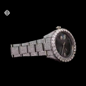 Montre de Luxe pour Homme à Quartz avec Pierres Moissanite, Bracelet en Acier Inoxydable, Fonction Date Romaine, Mouvement ETA, Cadran en Verre, Style Affaires et Tendance - Product Image 2