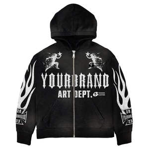 Ensemble survêtement vintage évasé pour homme avec sweat à capuche zippé et pantalon de jogging, style streetwear délavé à l'acide, personnalisable (OEM) - Product Image 5