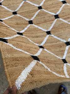 Alfombra Moderna para Pasillo, Tejida a Mano con Diseño Geométrico Natural, de Cáñamo y Yute, Estilo Indio Tradicional, Ecológica, de Pelo Corto y Lavable - Product Image 6